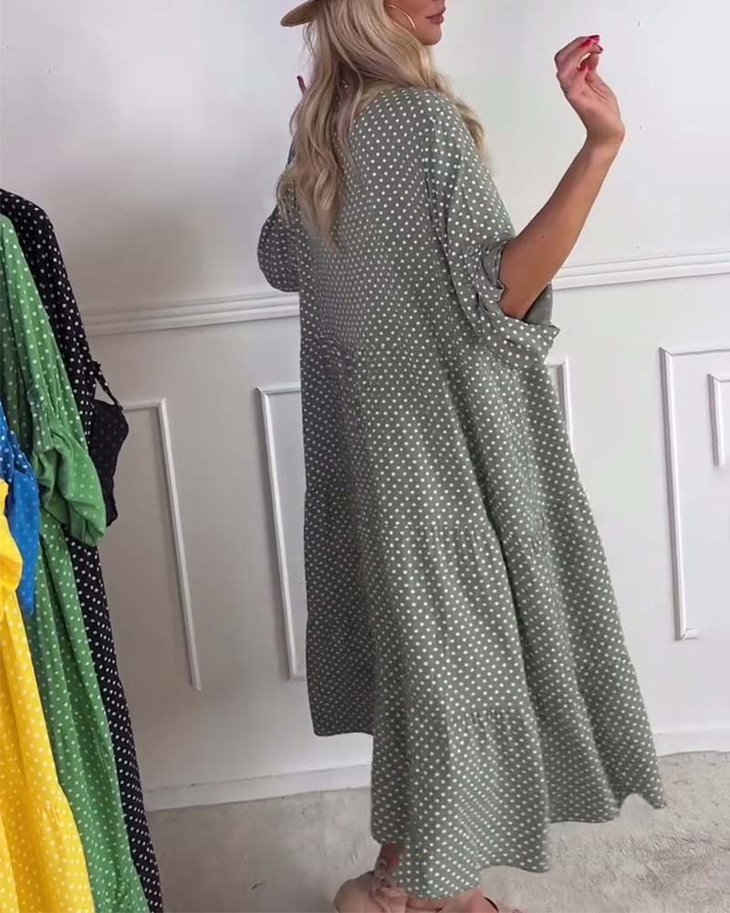 Miralyn - Robe manches mi-longues à pois droite