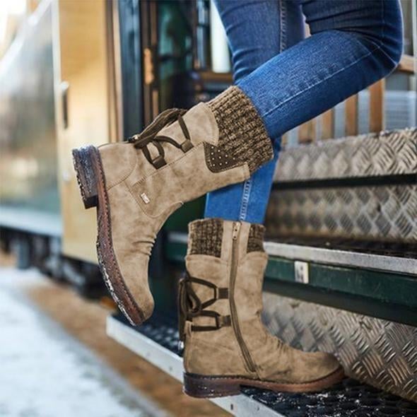 Ovelina - Women's Warm Lace-Up Ankle Boots for Winter 