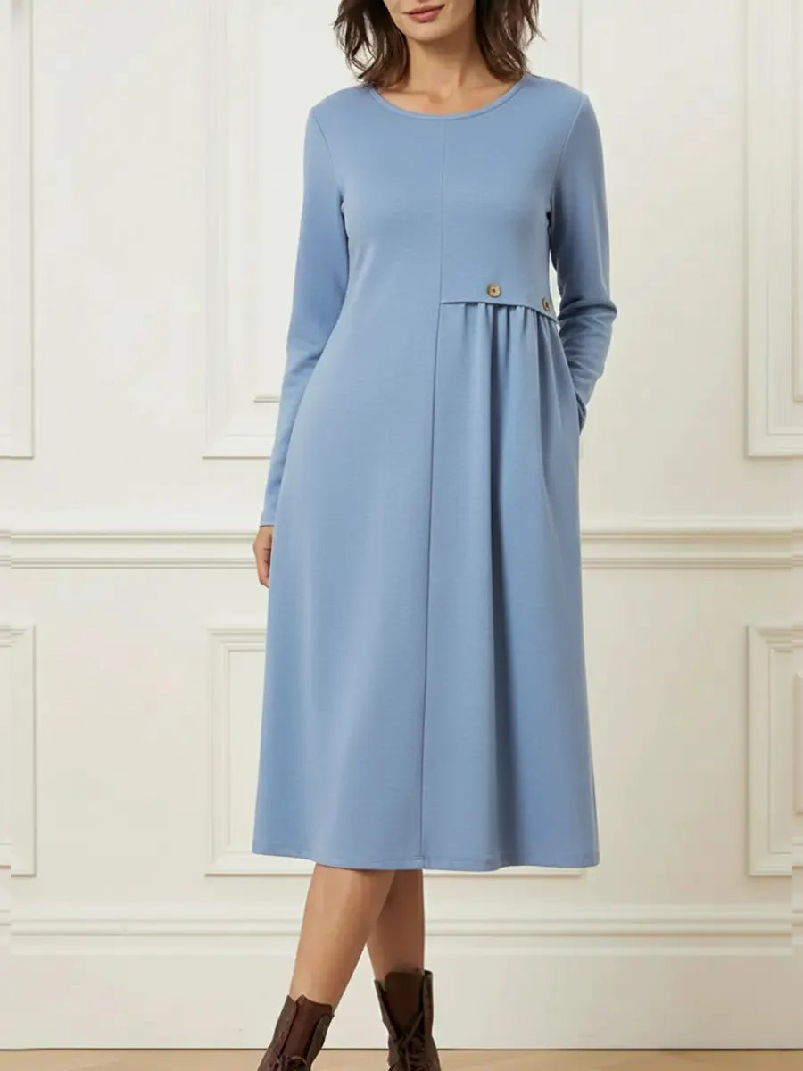 Helisavelle - Robe Midi en Coton à Manches Longues au Style Décontracté