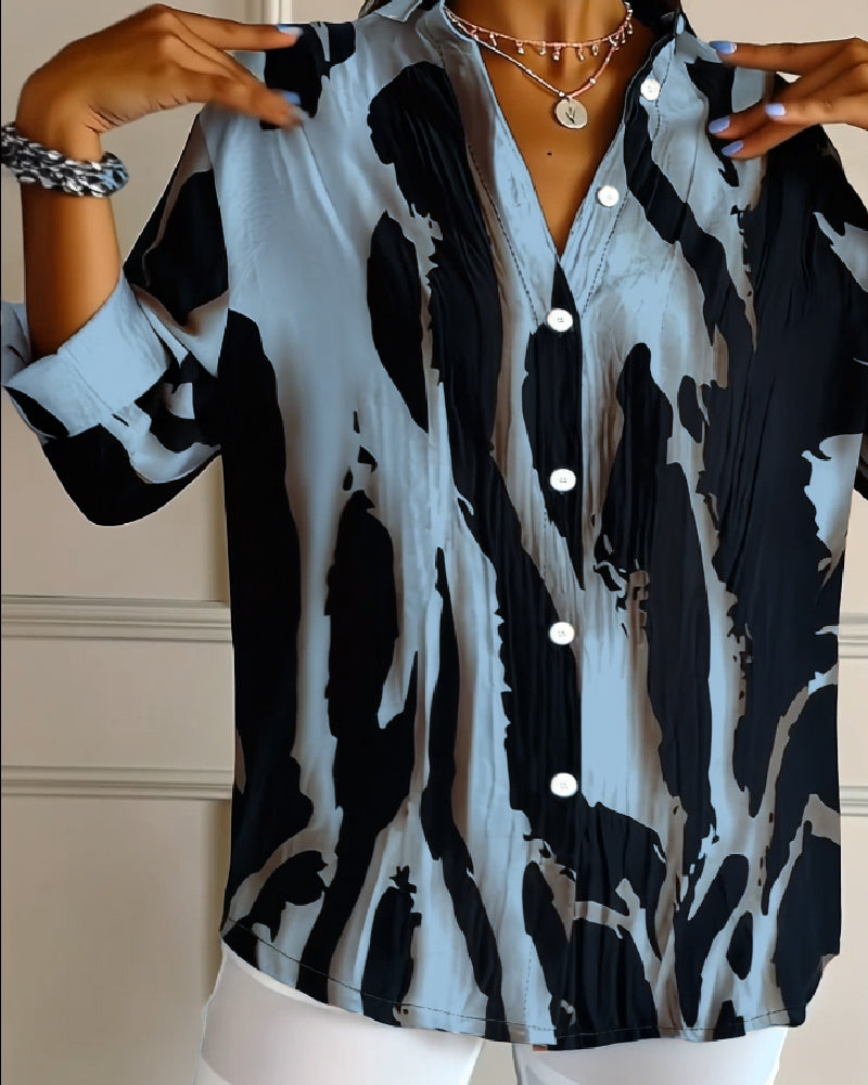 Telyra - High Neck Blouse with Irregular Print