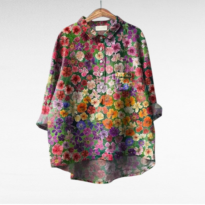 Dovira - Artistic Blouse with Multicolored Floral Print