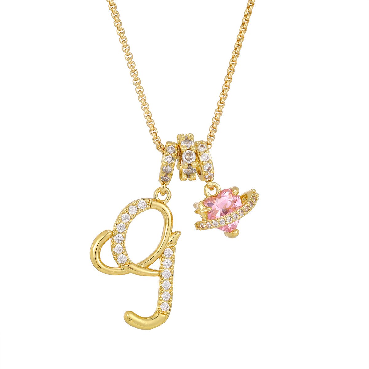 Carmelle - Initial Necklace with Sparkling Pink Heart