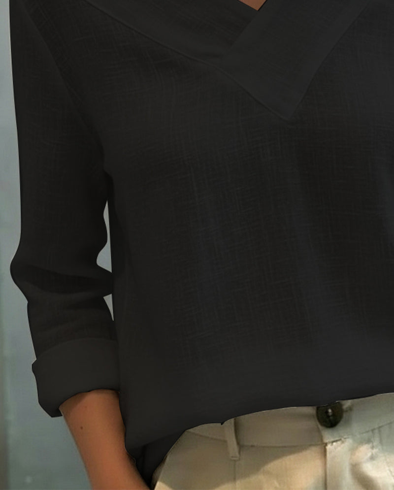 Melyra - Elegant V-Neck Top with Asymmetrical Neckline