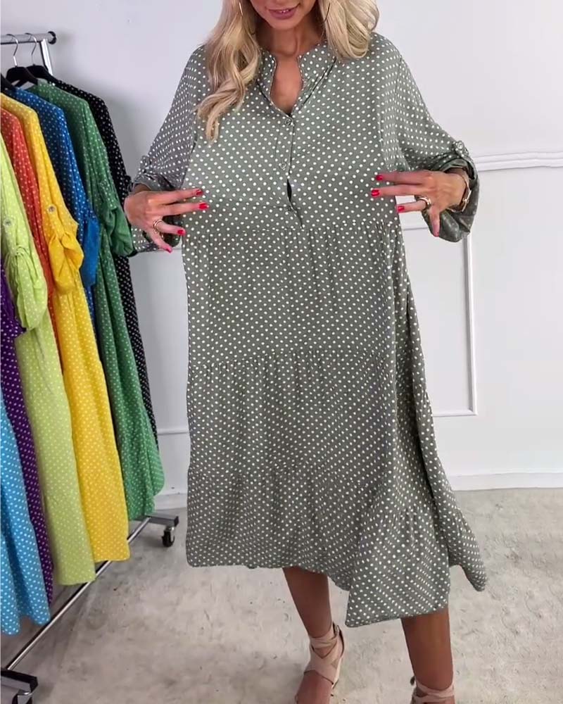 Miralyn - Robe manches mi-longues à pois droite