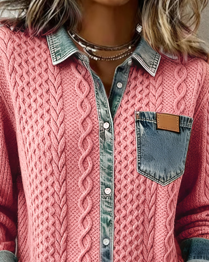 Delorisse - Chic Knitted Shirt with Denim Details 
