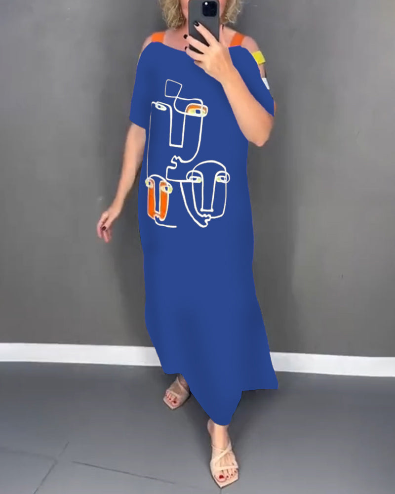 Primina - Robe épaules dénudées découpée imprimé fente