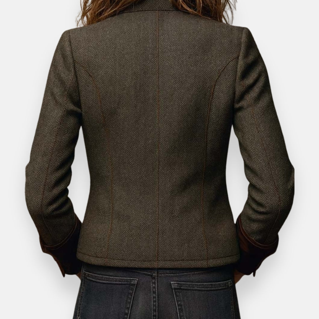 Marisoria - Chic Tweed Jacket with Velvet Trim