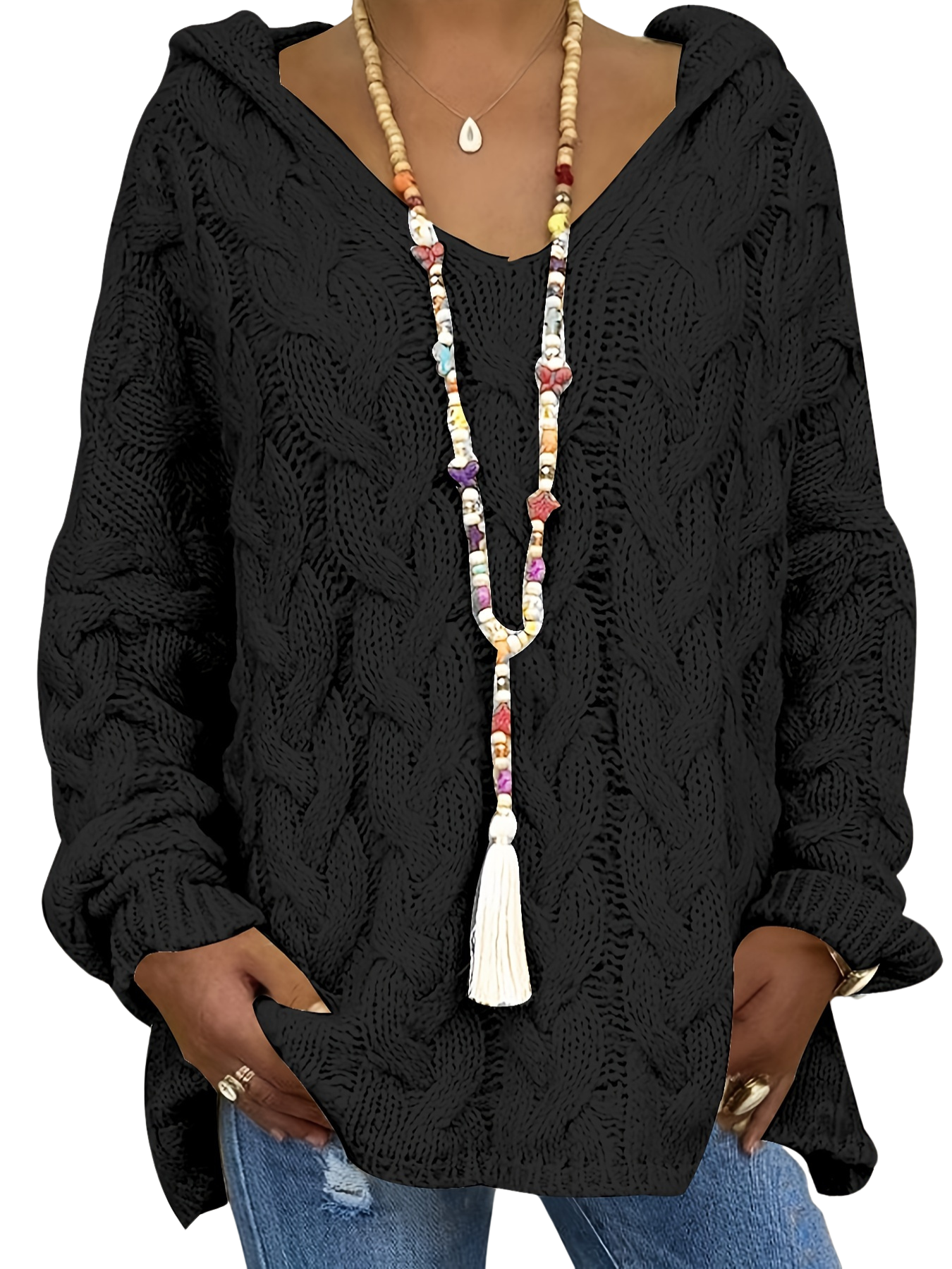 Oralivanne - Elegant Textured V-Neck Sweater