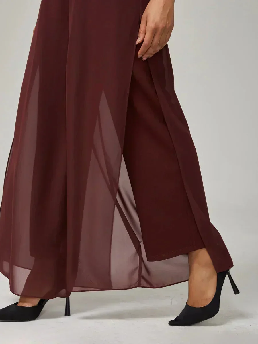 Marilivra - Straight Leg Trousers with Slit in Chiffon