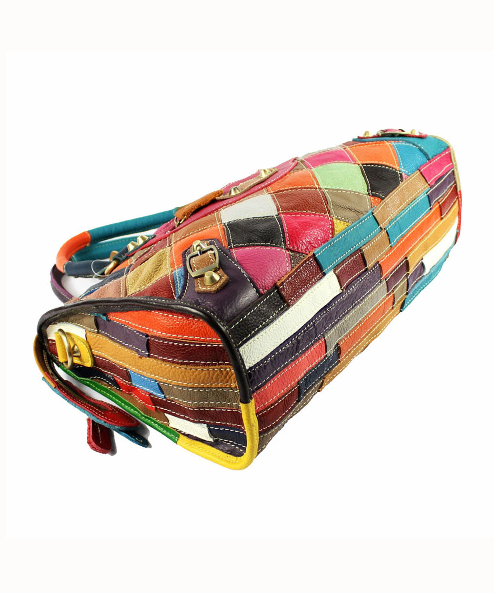Gravina™ - Sac tote élégant en cuir de veau patchwork avec fermeture éclair et clous colorblock
