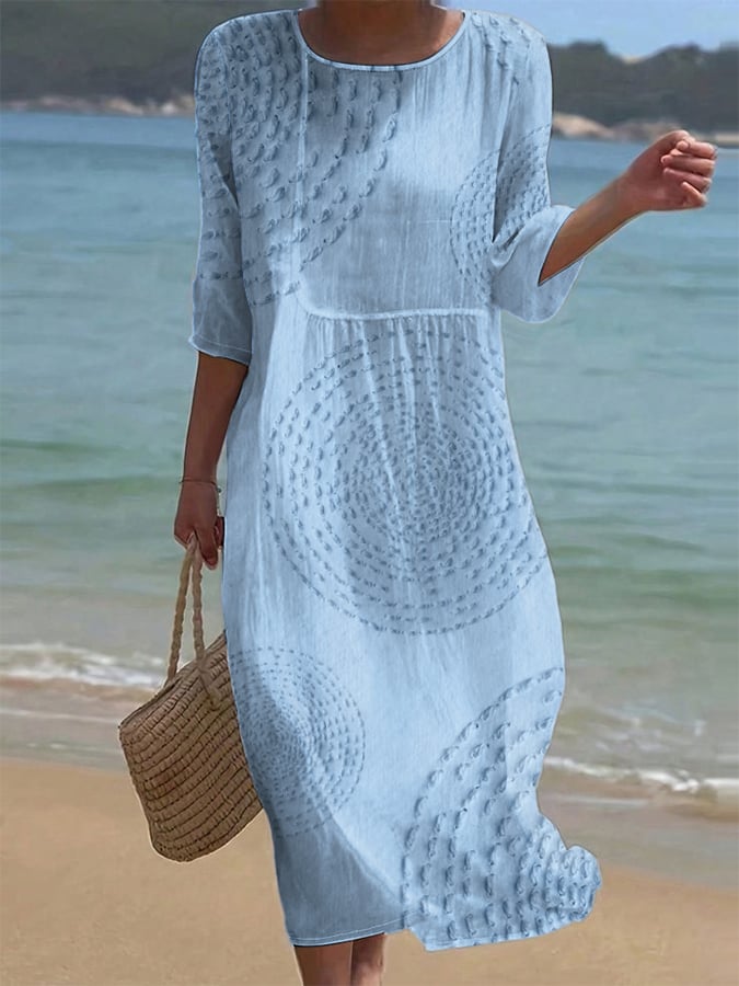 Pavessa - Flowy Midi Dress in Cotton and Linen with Textured Pattern