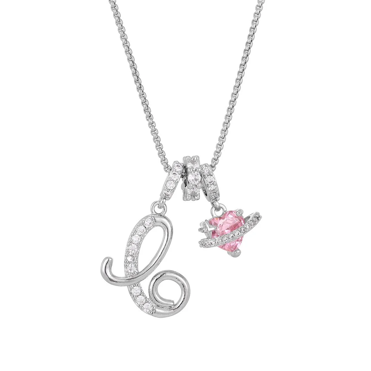 Carmelle - Initial Necklace with Sparkling Pink Heart
