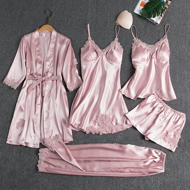 Elyssara - Women's 5-Piece Satin Nightwear Set 