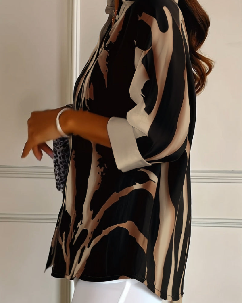 Telyra - High Neck Blouse with Irregular Print