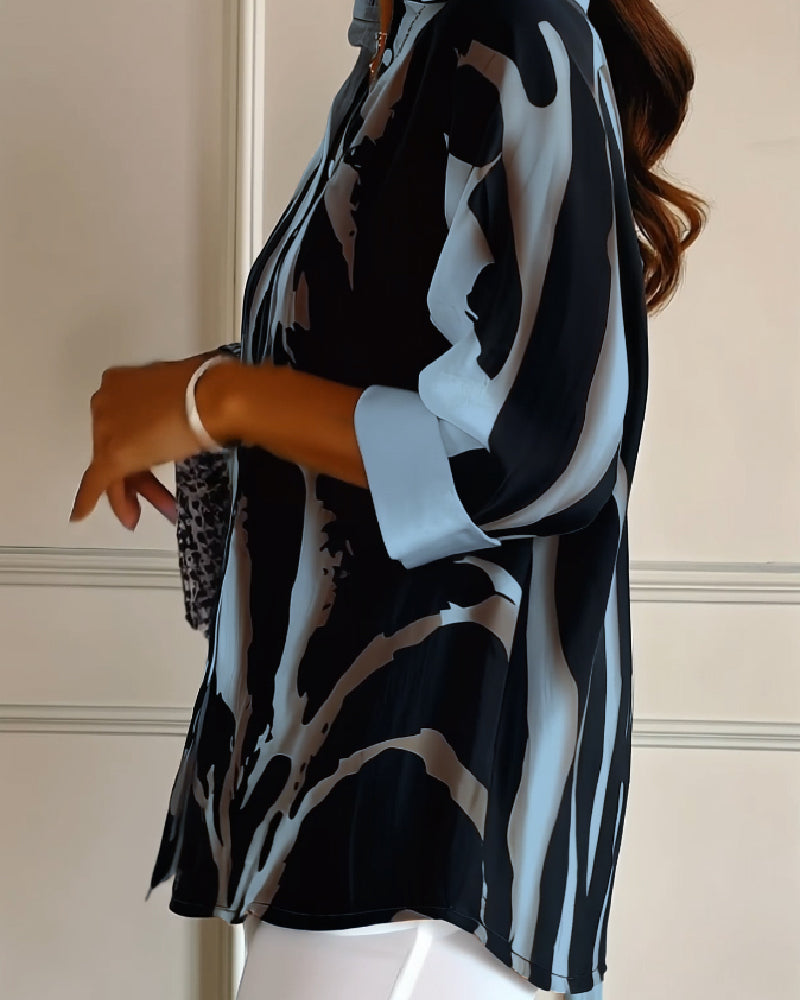 Telyra - High Neck Blouse with Irregular Print