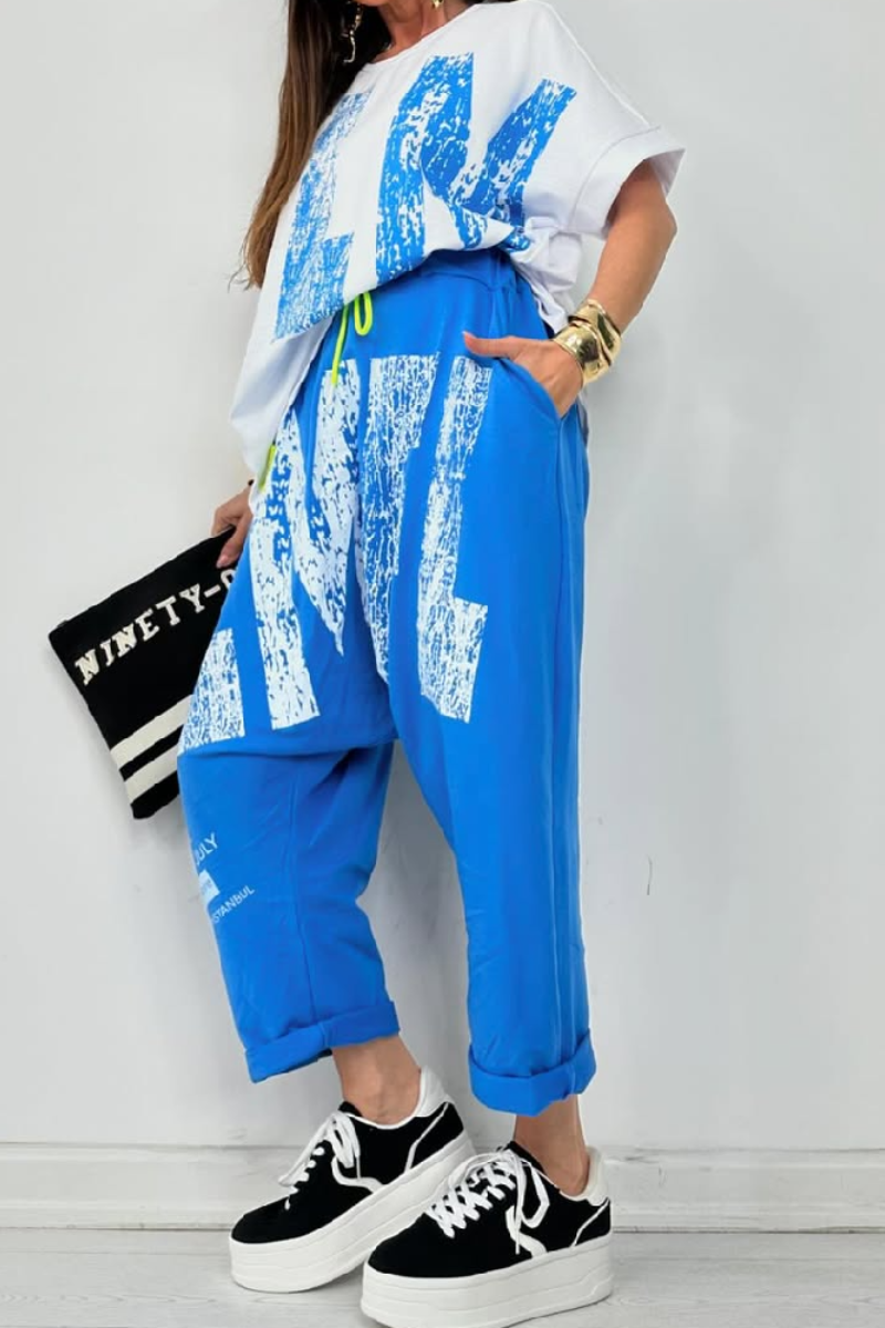 Kirelle - Women's casual set with round neck printed top and pants