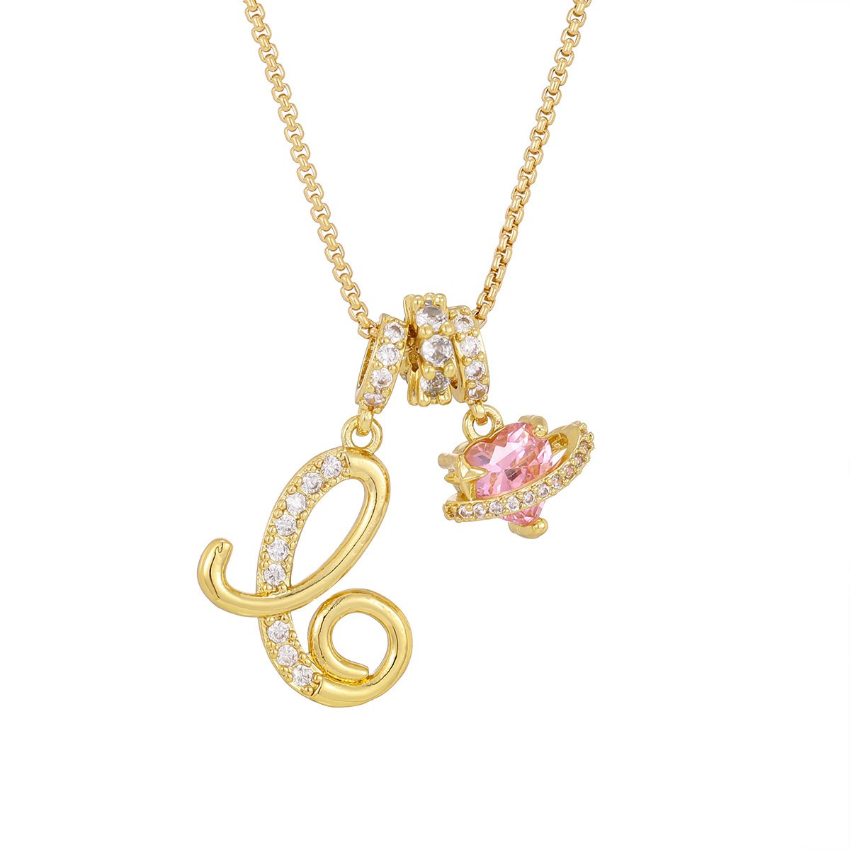 Carmelle - Initial Necklace with Sparkling Pink Heart