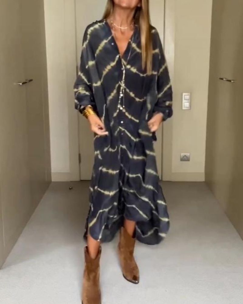Ania™ - Robe à Manches Longues à Rayures Boho