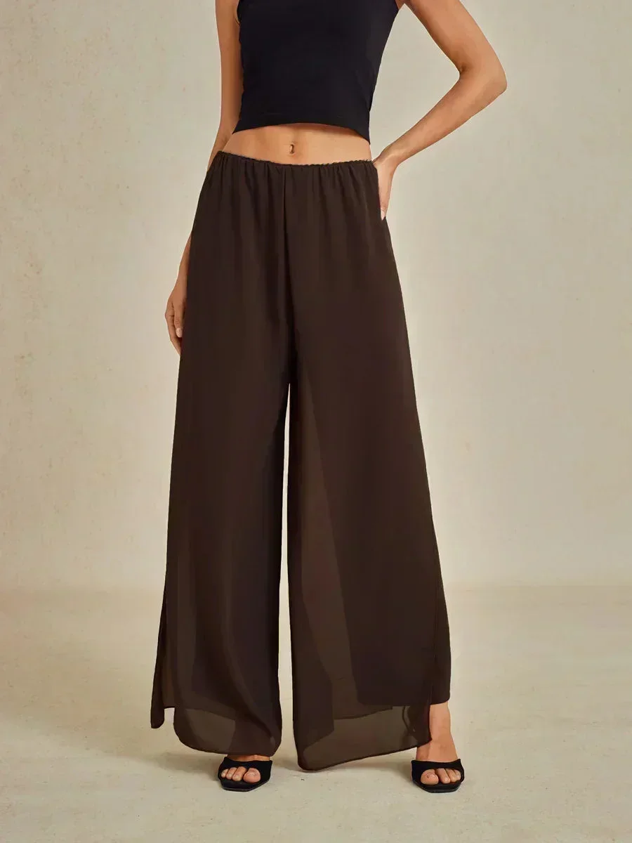 Marilivra - Straight Leg Trousers with Slit in Chiffon