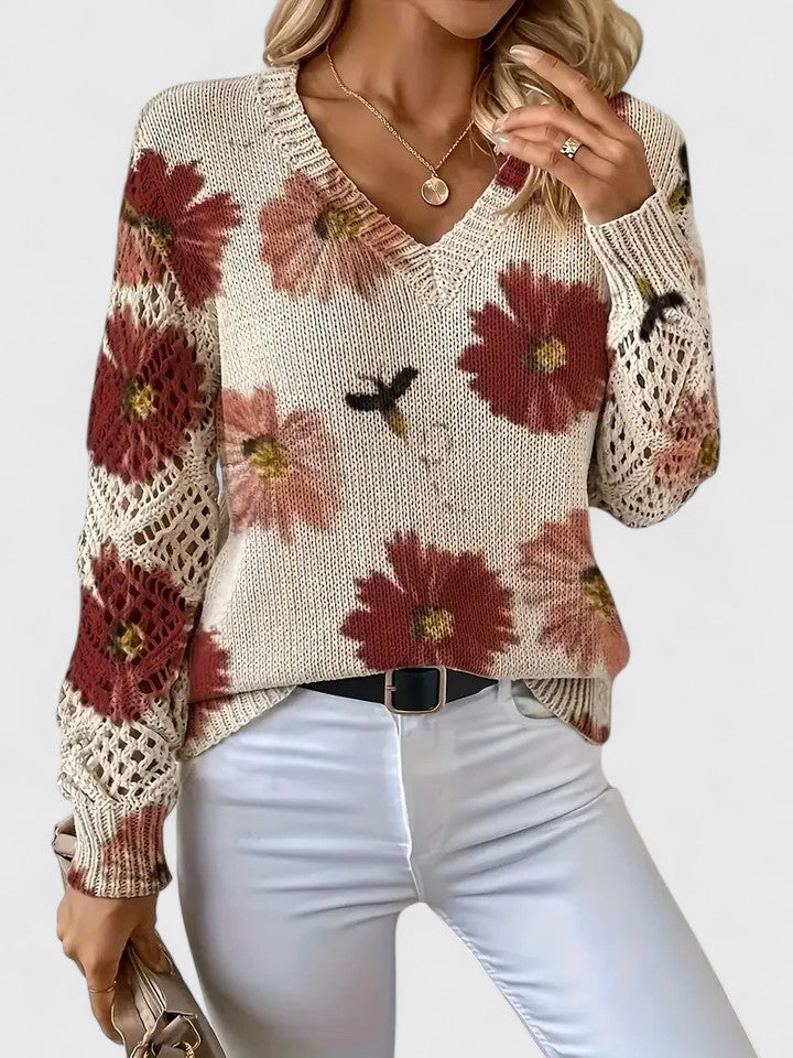 Marisavina - Elegant Vintage Floral Sweater 