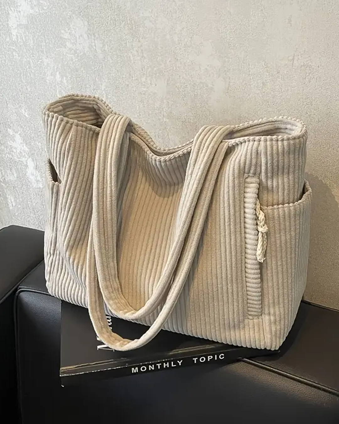 Gisara - Ribbed Tote Bag with Rope Detail