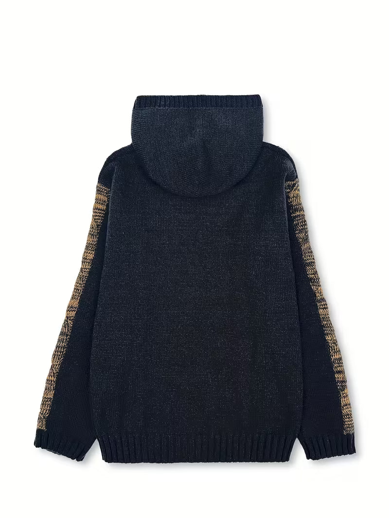 Helmira - Knitted Hooded Sweater with Braided Pattern 