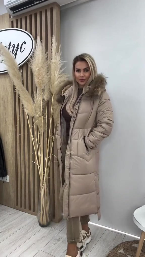 Elysavine - Manteau Long Hiver avec Col en Fourrure