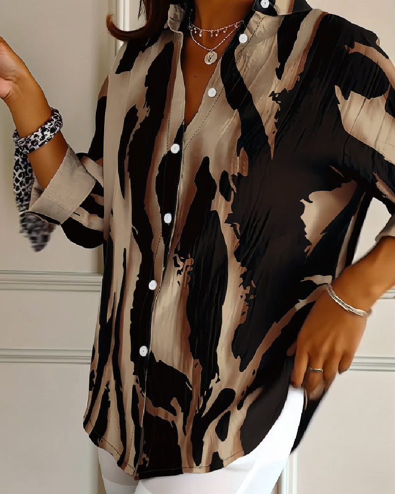 Telyra - High Neck Blouse with Irregular Print