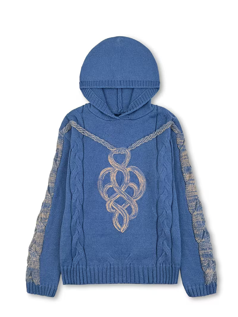 Helmira - Knitted Hooded Sweater with Braided Pattern 