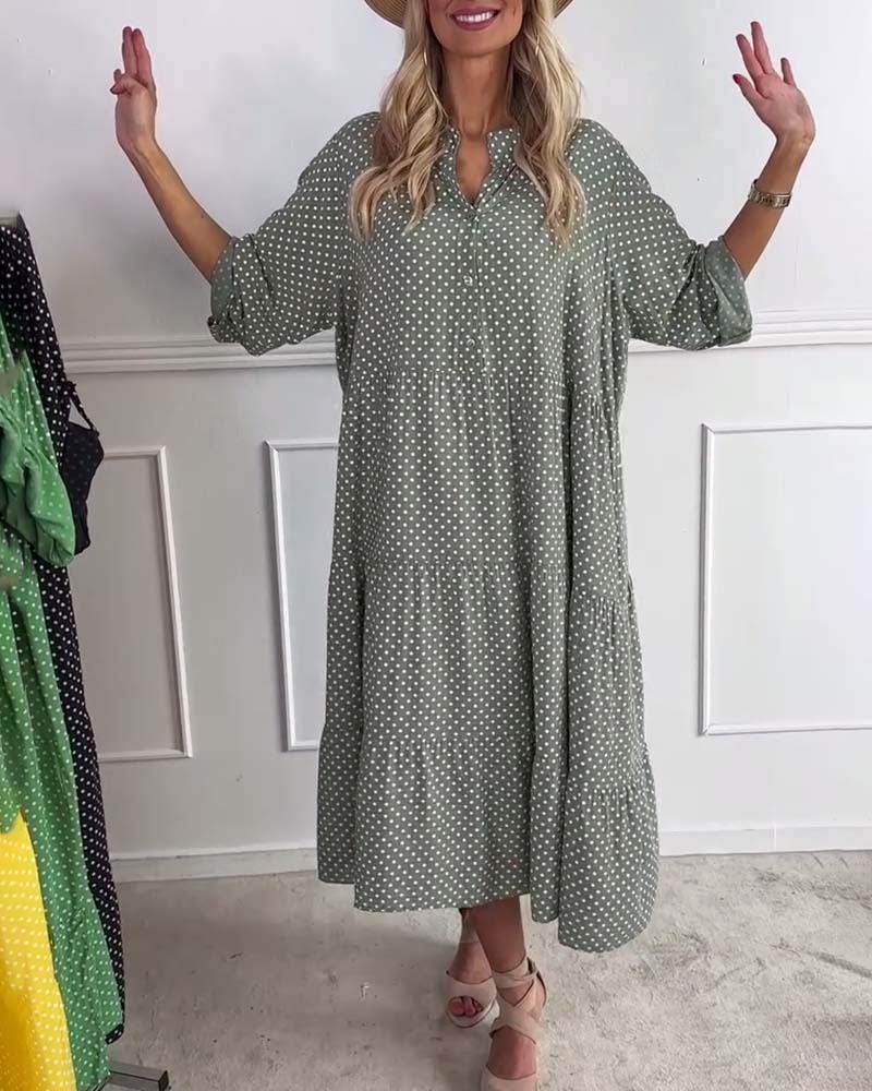 Miralyn - Robe manches mi-longues à pois droite