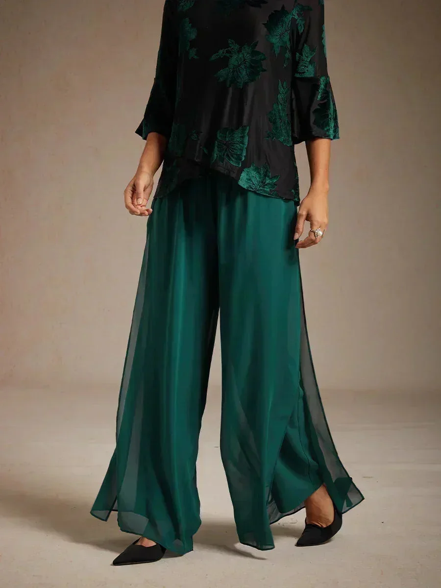 Marilivra - Straight Leg Trousers with Slit in Chiffon