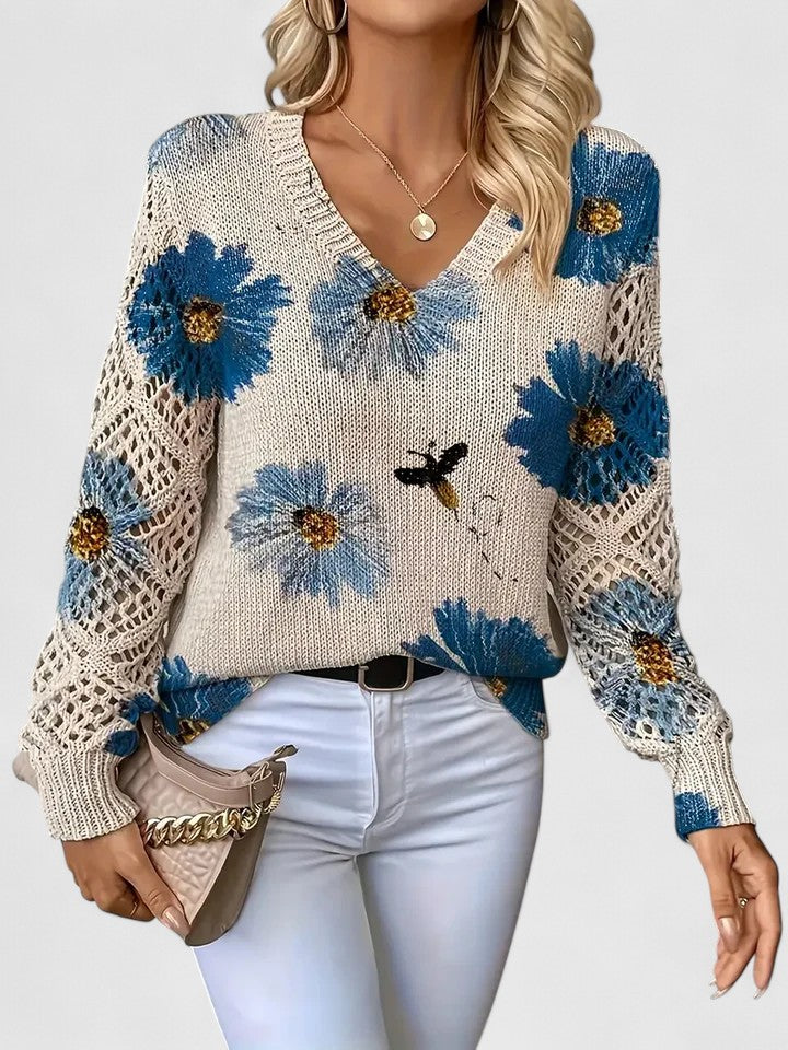 Marisavina - Elegant Vintage Floral Sweater 