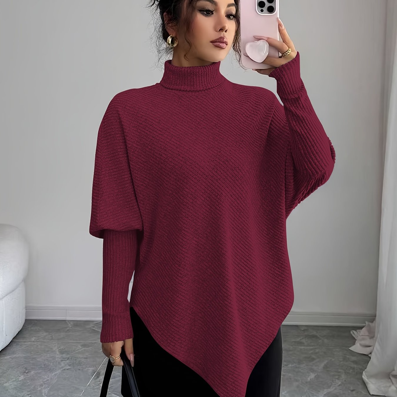 Ilyssa - Asymmetrical High Neck Sweater, Modern Elegance 