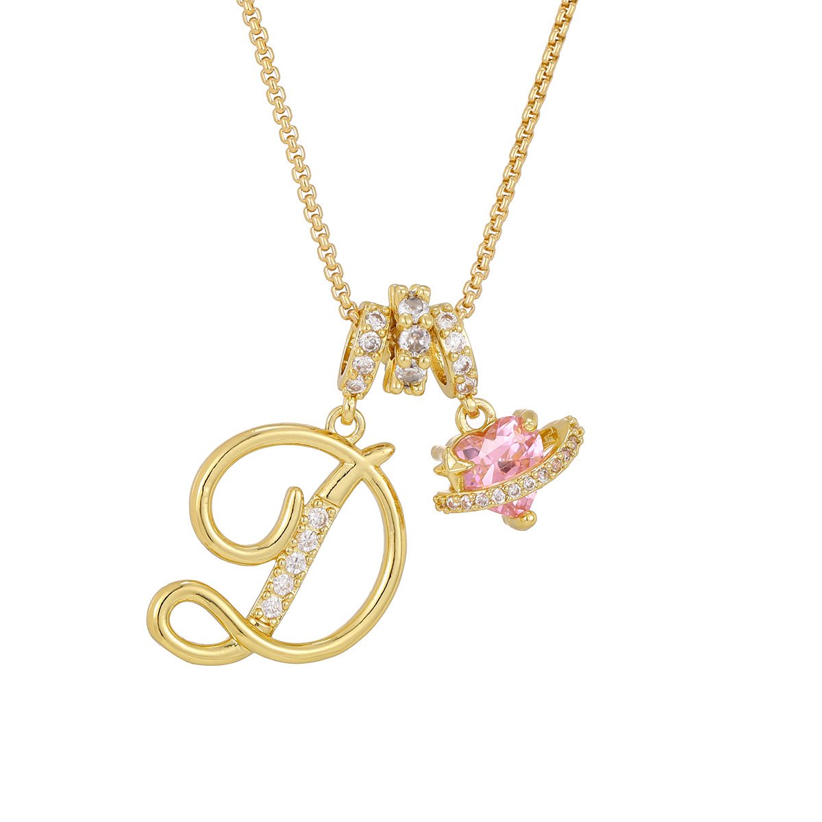 Carmelle - Initial Necklace with Sparkling Pink Heart