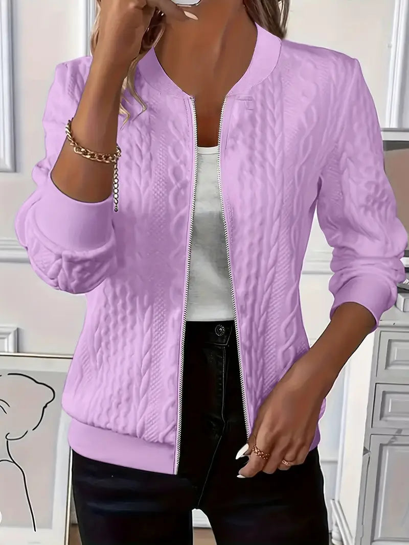 Elanisse - Women's Casual Jacket with Baseball Collar, Zip Closure, Textured Fabric