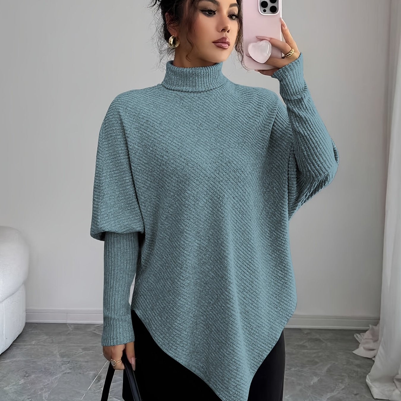Ilyssa - Asymmetrical High Neck Sweater, Modern Elegance 