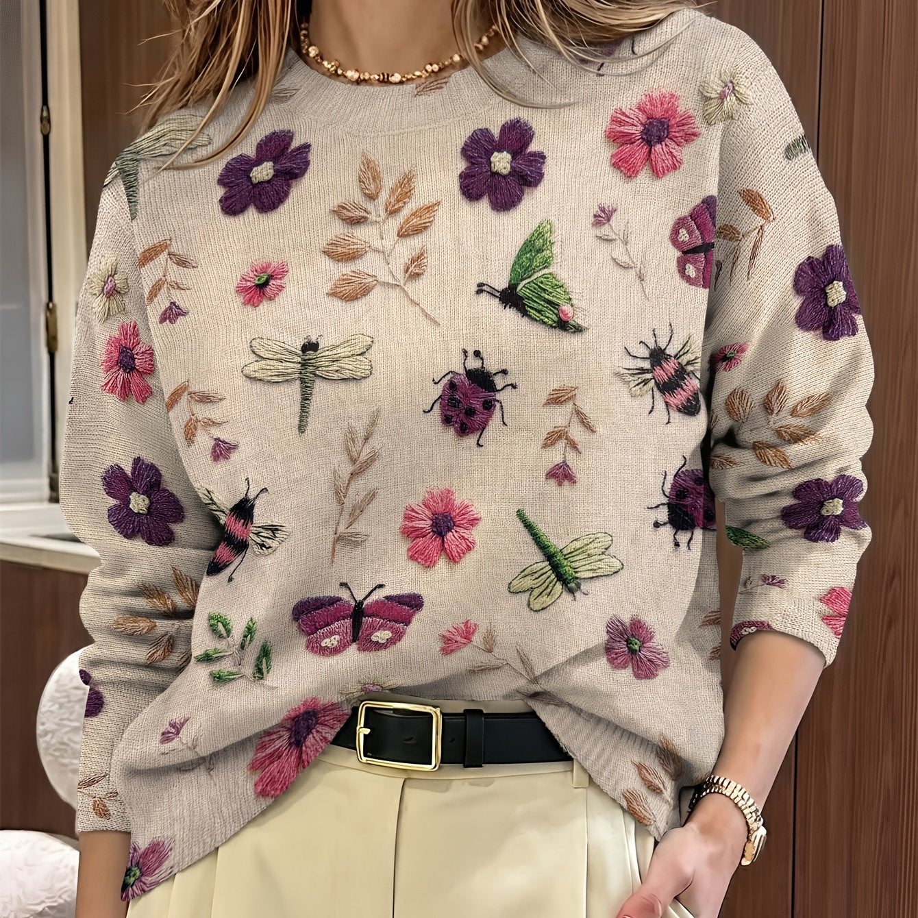Fiorika - Elegant Nature Embroidered Sweater 