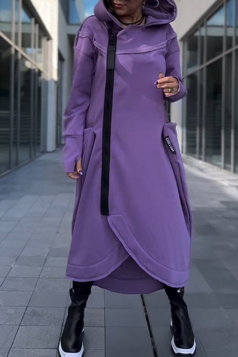 Sylvaya- Robe pull à capuche pour femme avec manches longues