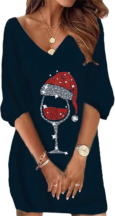 Doravine - Robe Artistique à Col V – Élégance Décontractée et Touche Moderne