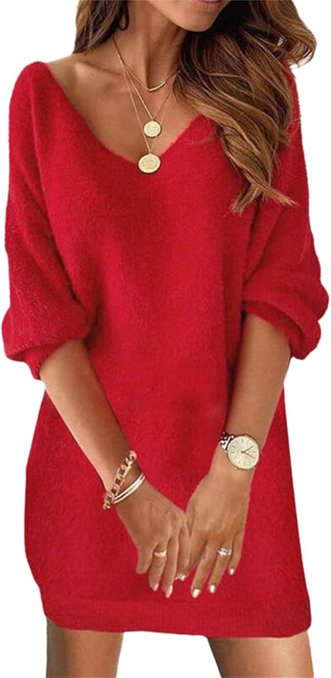 Doravine - Robe Artistique à Col V – Élégance Décontractée et Touche Moderne