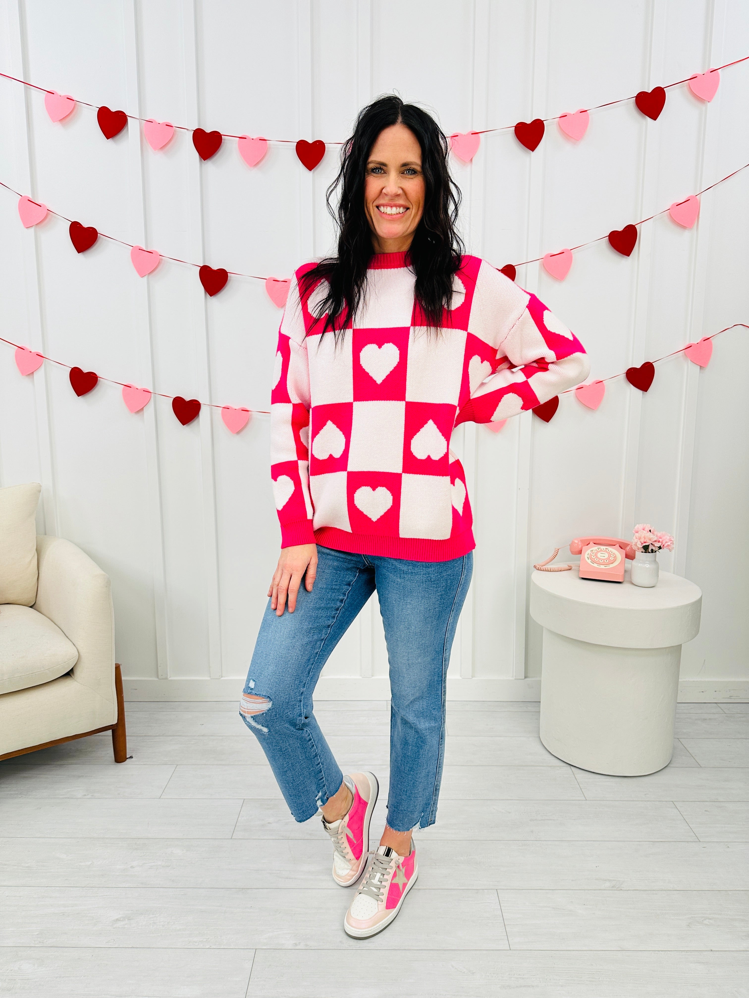 Ottilie™ - Pull Saint-Valentin à Cœurs Carreaux