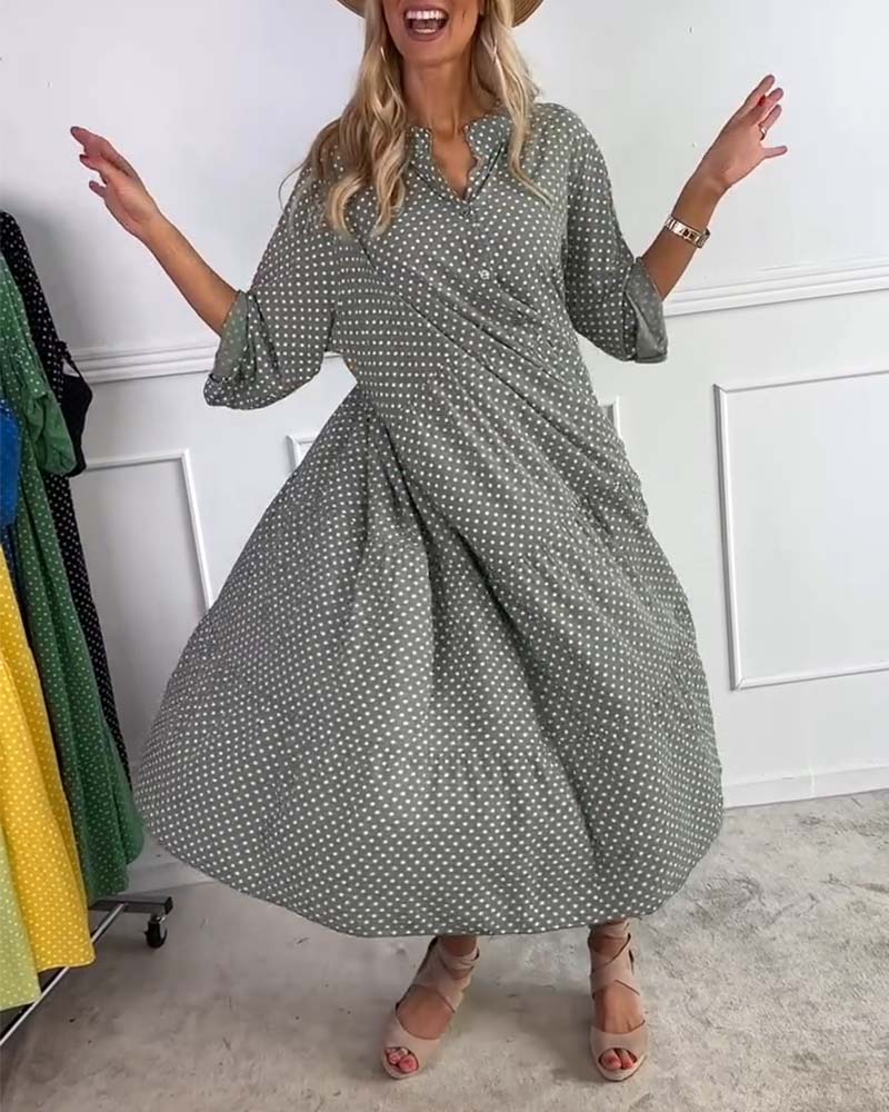 Miralyn - Robe manches mi-longues à pois droite
