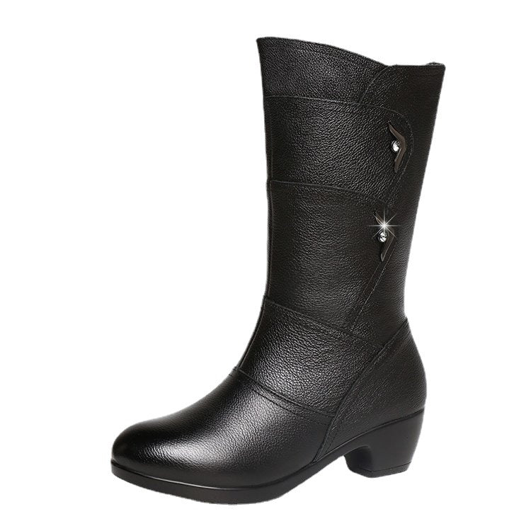 Dorelline - Women's Mid-Calf Ankle Boots with Chunky Heel 
