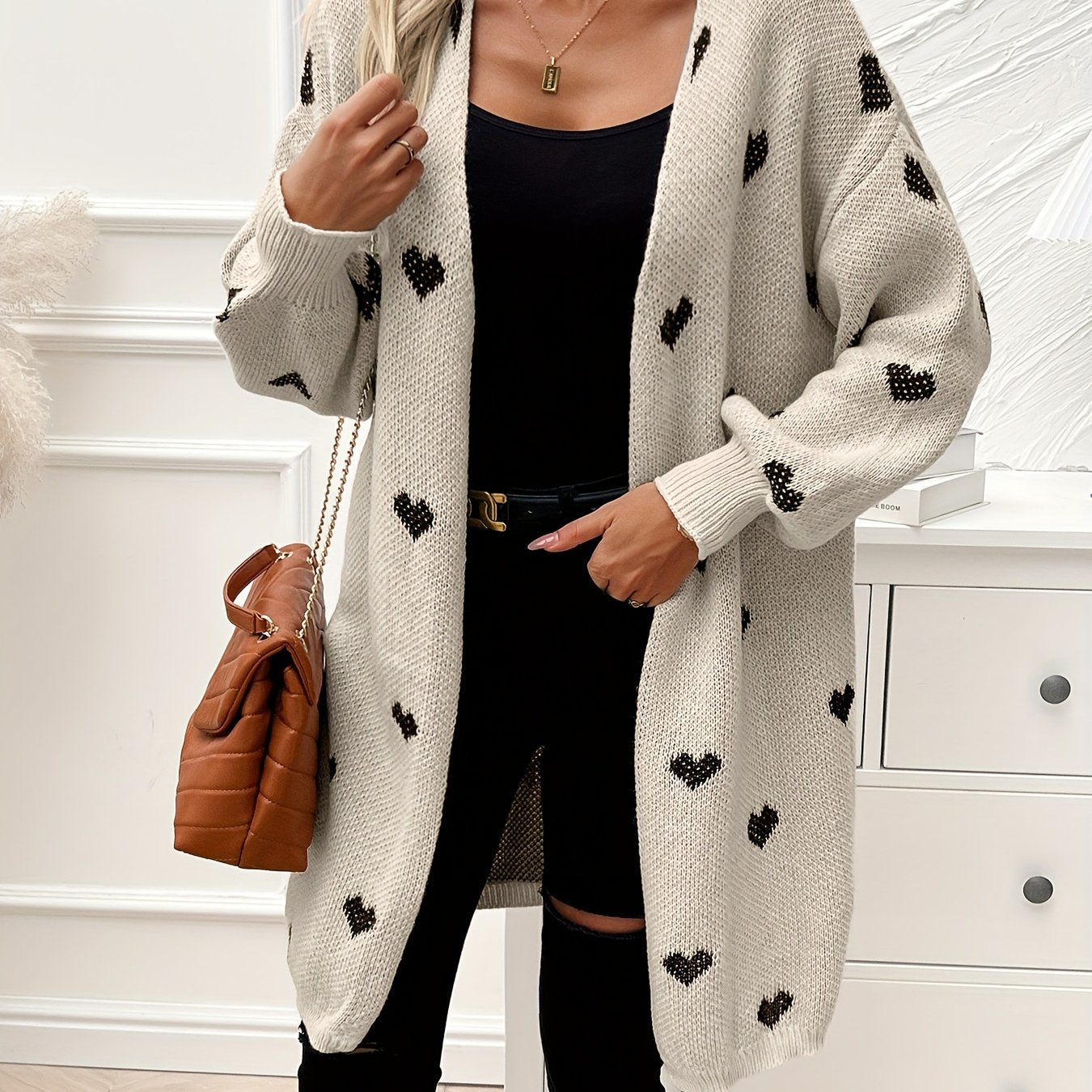 Noretta - Casual Heart Knit Cardigan 