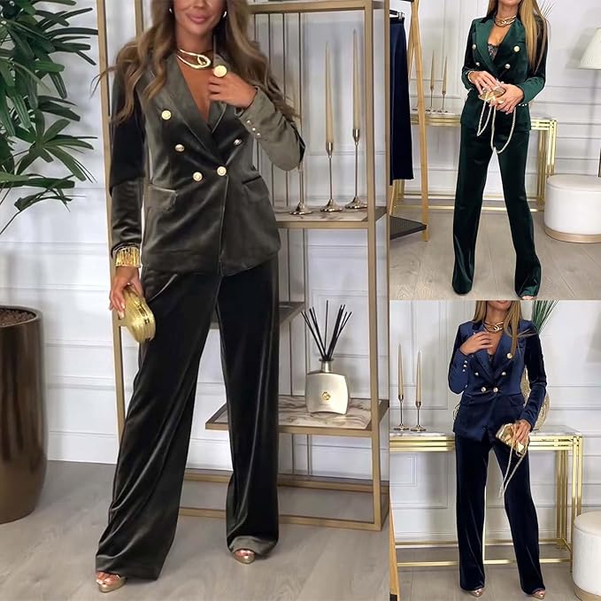 Helinora - Ensemble Velours Femme Chic Deux Pièces