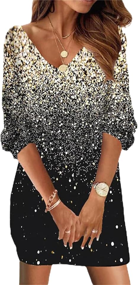 Doravine - Robe Artistique à Col V – Élégance Décontractée et Touche Moderne