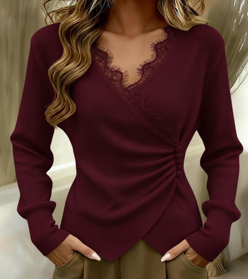 Elisavorae - Elegant V-Neck Lace Top