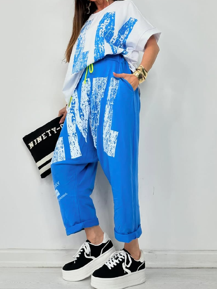Kirelle - Women's casual set with round neck printed top and pants