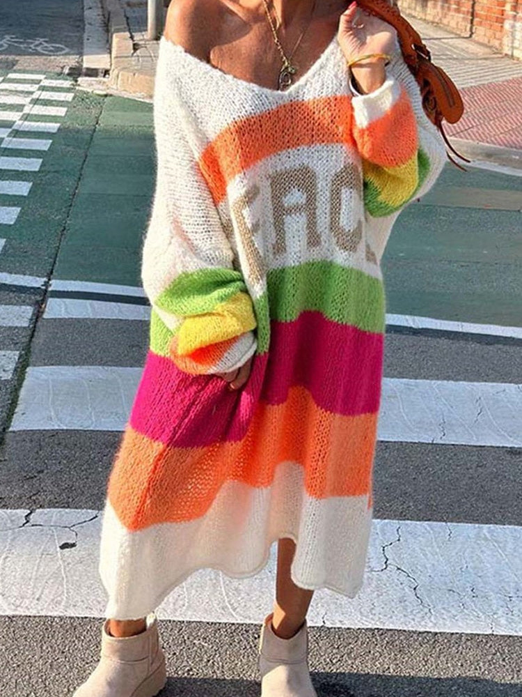 Elviana - Color Block Cashmere Sweater Dress