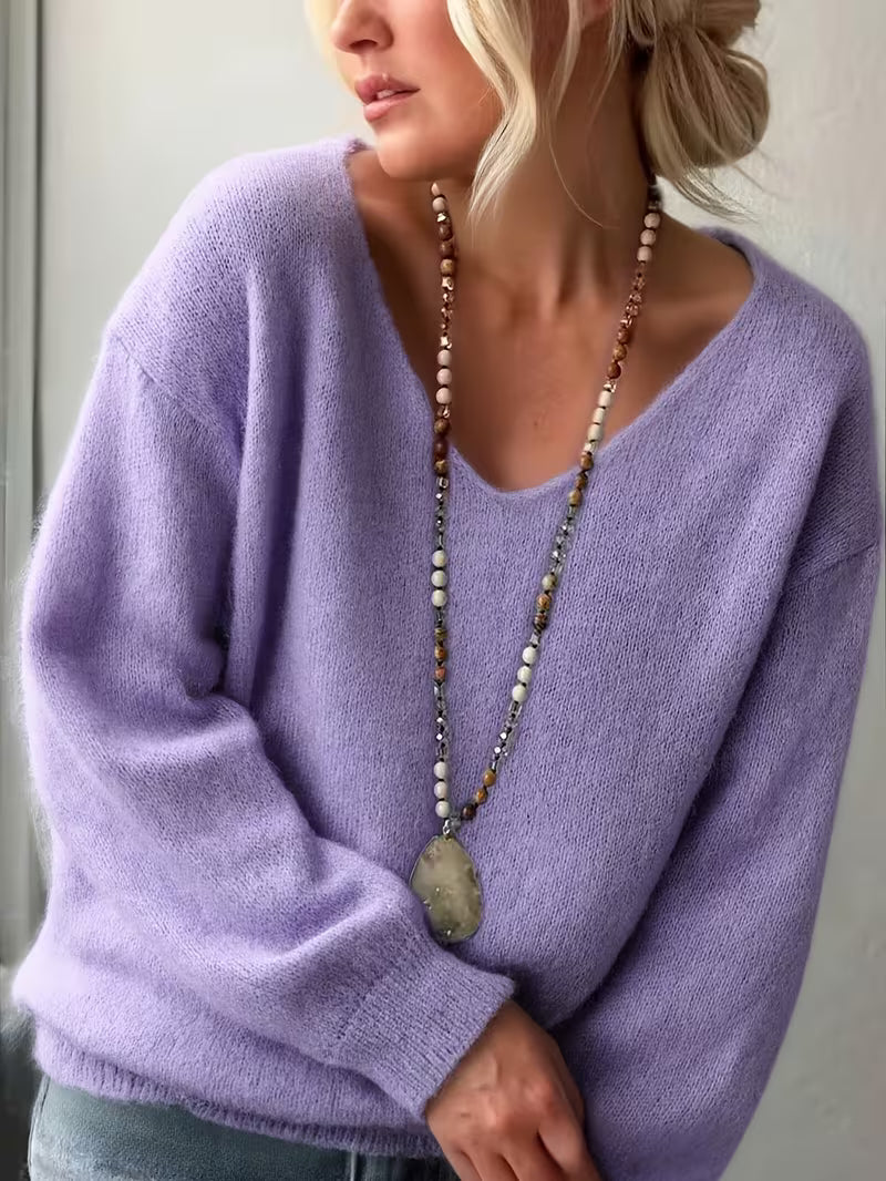 Faseline - Soft V-Neck Long Sleeve Sweater 